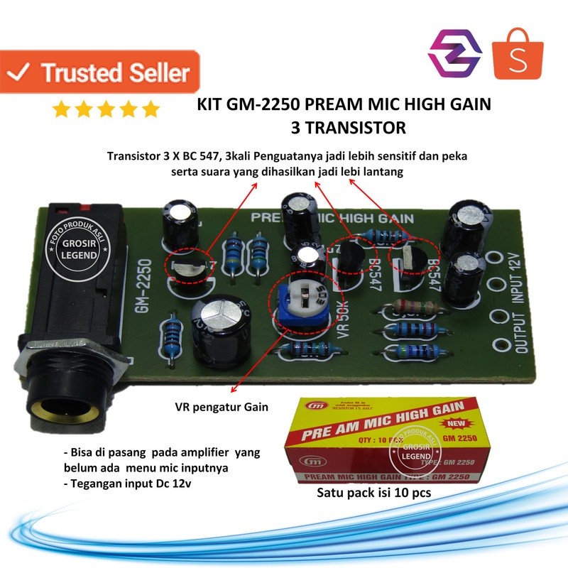 Kit preamp mic high gain 3 transistor GM 2250