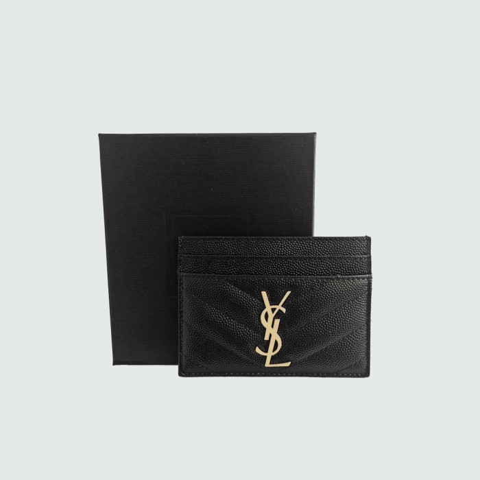 TERBARU Saint Laurent YSL Card Holder in Black GHW