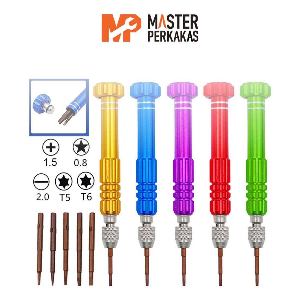 Obeng Set 5 in 1 MP / Screwdriver Torx / Servis Reparasi Jam Tangan Ponsel / Peralatan Magnet Set Ki