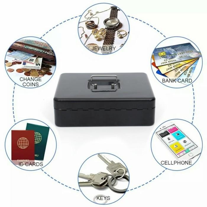 Brankas Mini Cash Box Safety Brangkas Uang Kotak Key Lock 30X25X9Cm