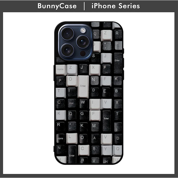 Case Casing iPhone 15 14 13 12 11 Pro Max Mini Plus iPhone X Xs Xr Keyboard Black White DC0036