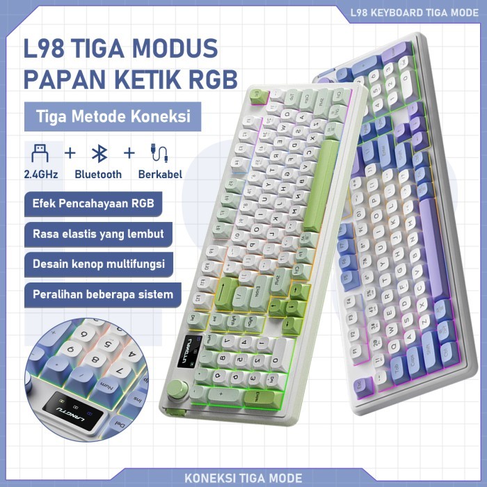 Keyboard Bluetooth L98 Untuk Windows/Mac/Tablet Rgb Gaming Keyboard