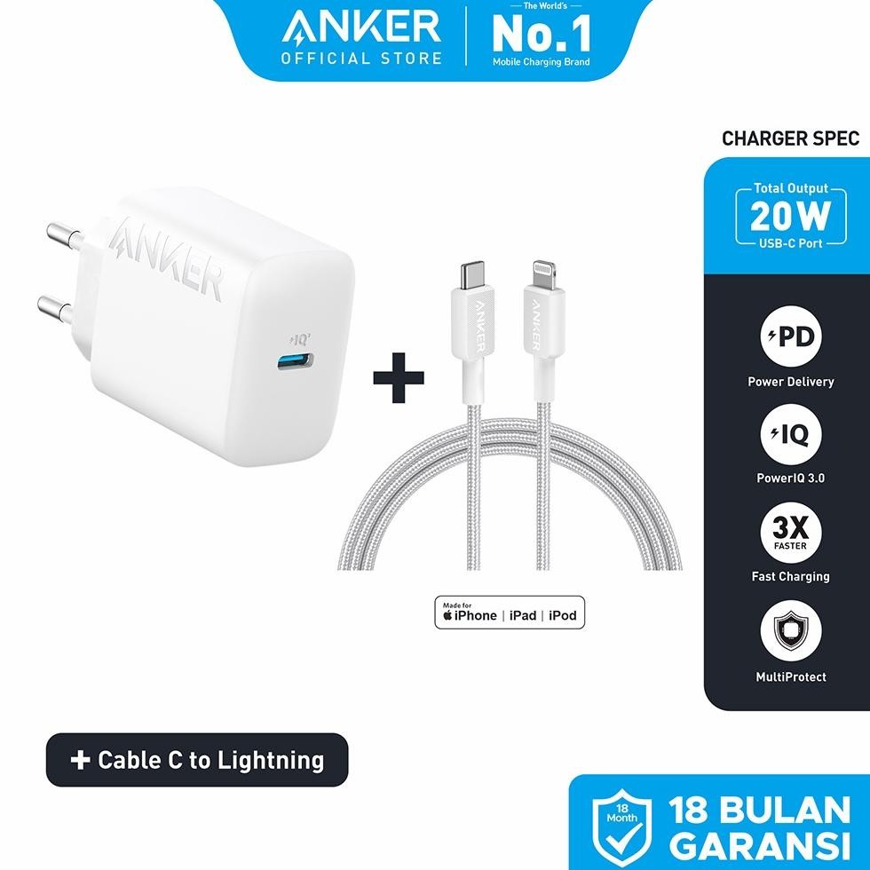 (PROMO) ANKER Charger for iPhone and Android Type C to Type C and To Lightning Fast Charging 20W and