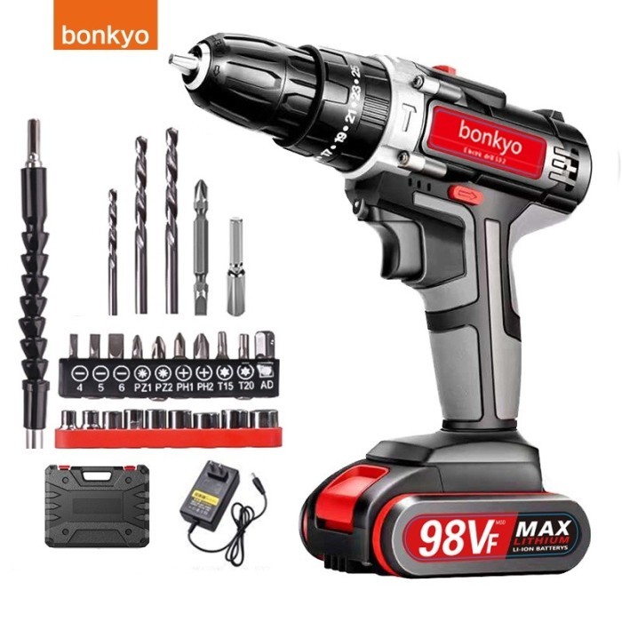 Ready Bor Cordless Bor Baterai Mesin Bor Baterai Bonkyo 98Vf Bor Bonkyo168Vf