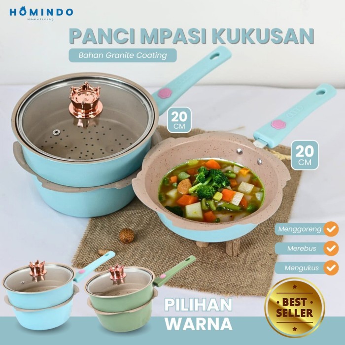 BERMUTU Original Panci Mpasi Set Bayi 4Pc Bonus Kukusan Coating Granit Keramik