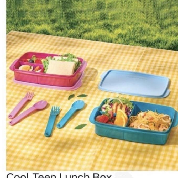 Tupperware Tempat makan bersekat + sendok garpu warna