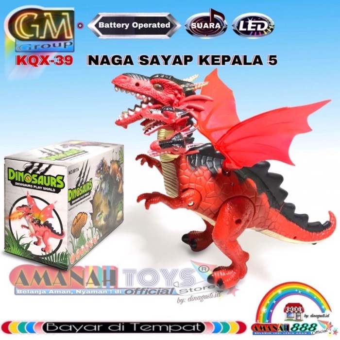 Licy Mainan Robot Batre Naga Kepala 5 Robot Dino Dragon Dinosaurs Five