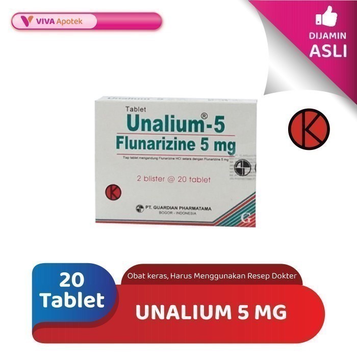 Unalium 5 mg / Flunarizine / Vertigo / Pusing (20 Tablet)