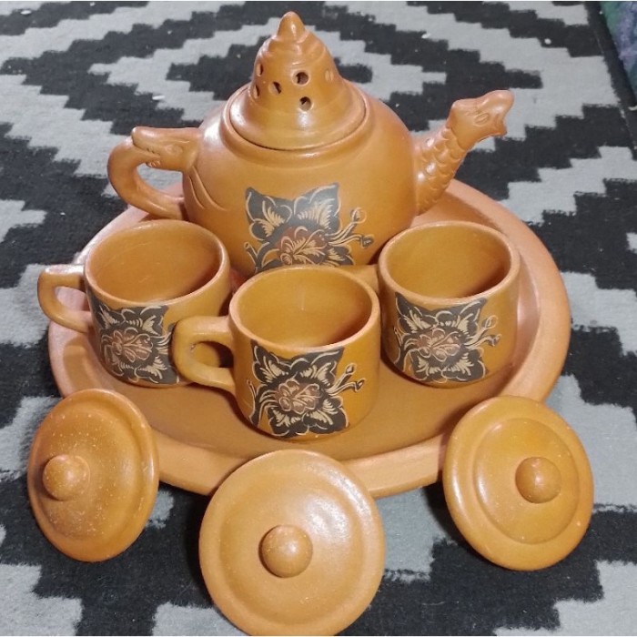Han Ry4 Poci Tanah Liat Set Borobudur Teko Tanah Liat Naga