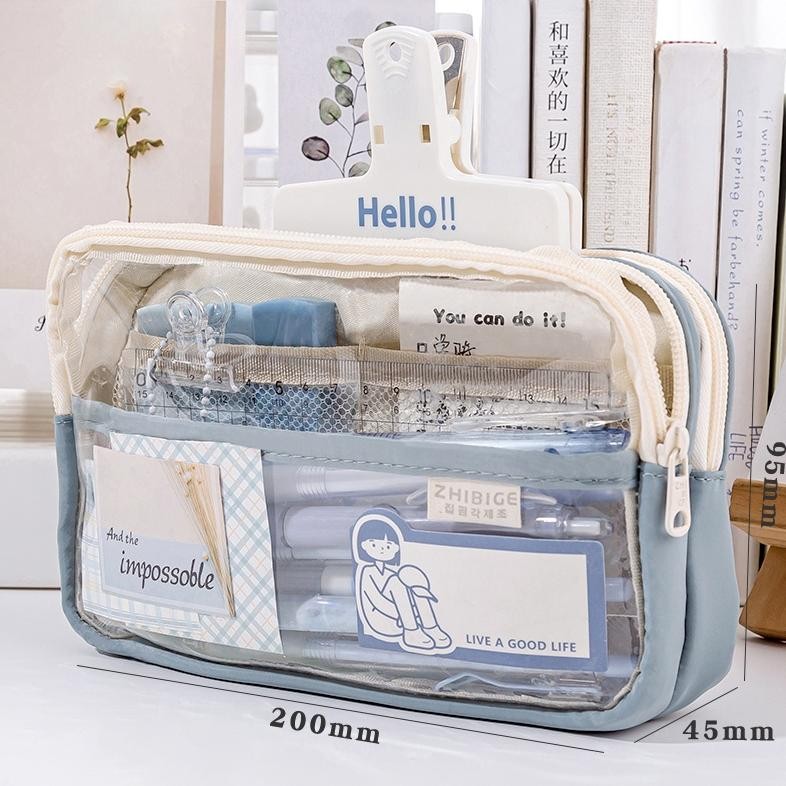 

dh-68 Winzige kotak pensil transparan aesthetic pencil case large tempat pensil pen pouch lucu stationery organizer Termurah