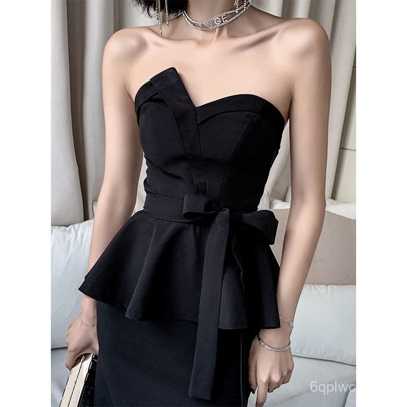 High Sense Hepburn Wind Black Tube Top Dinner Suit Female Socialite Temperament Long Dress
