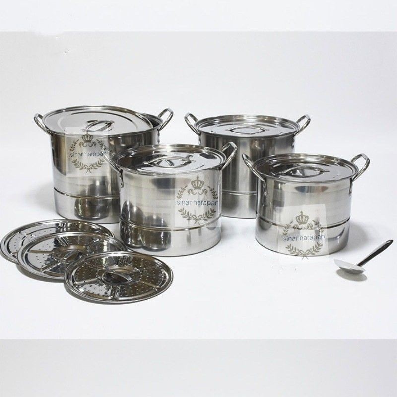 Panci Serbaguna Cookware Enamel Stainlis Alat Memasak Anti Lengket Tutup Kaca Pnci1 Set Lengkap Prom