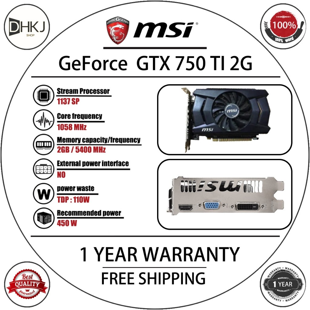 Digunakan MSI GTX 750 TI 2GB DDR5 Komputer Desktop Kartu Grafis Permainan Independen 2G D5 Konsumsi 