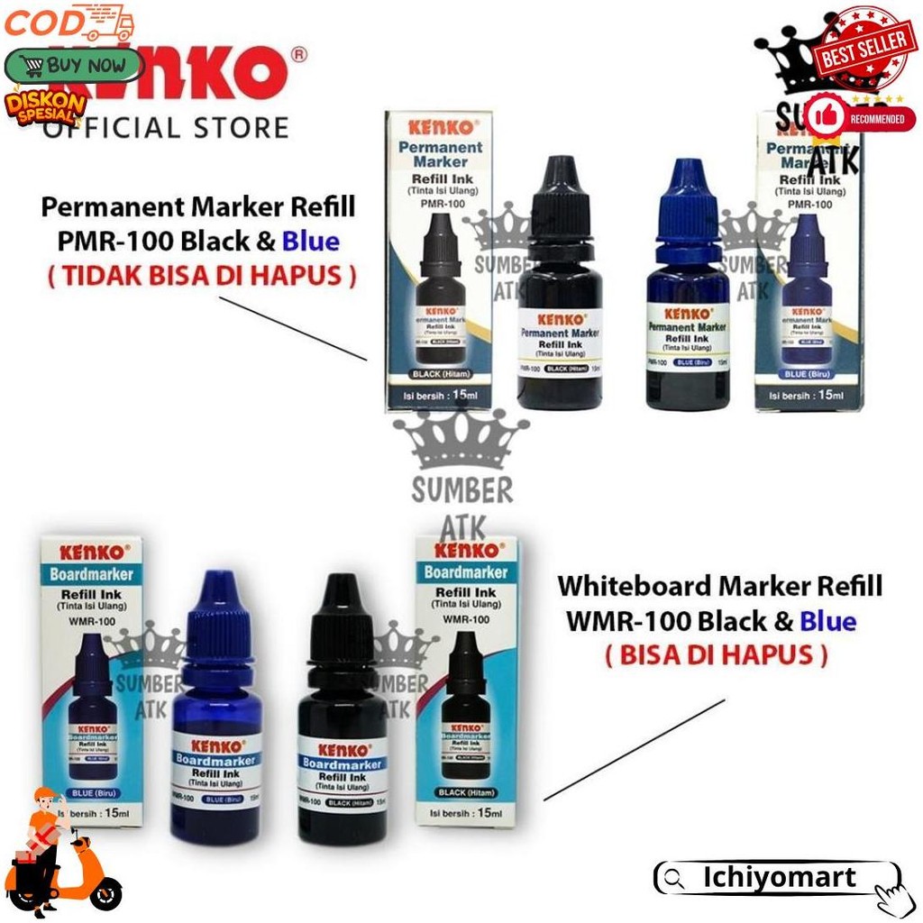 

Kenko Whiteboard Ink Refill / Refill Tinta Spidol Papan Tulis Wmr-100 Permanen Pmr-100 Hitam Biru D Promo 8.8