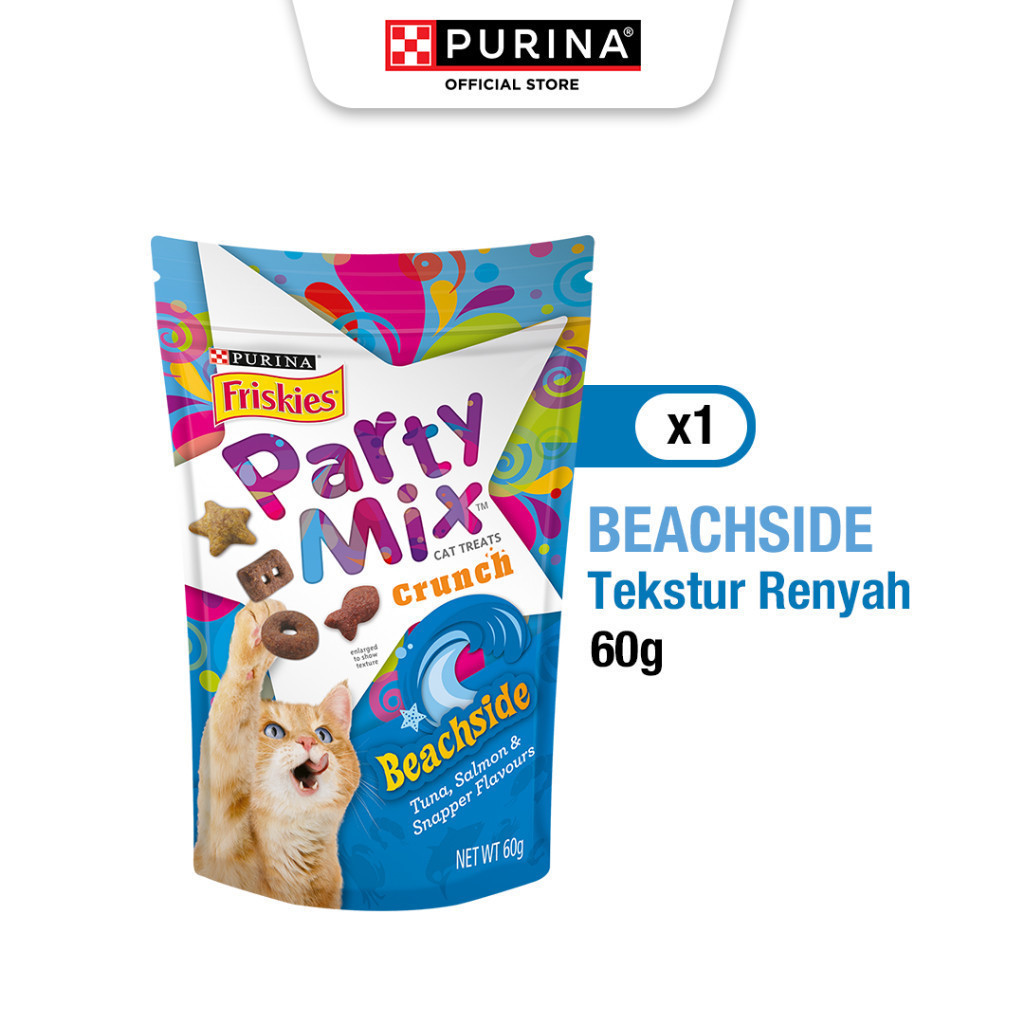 FRISKIES PARTY MIX Adult  Beachside Snack Kucing 60g Nestle Purina Petcare