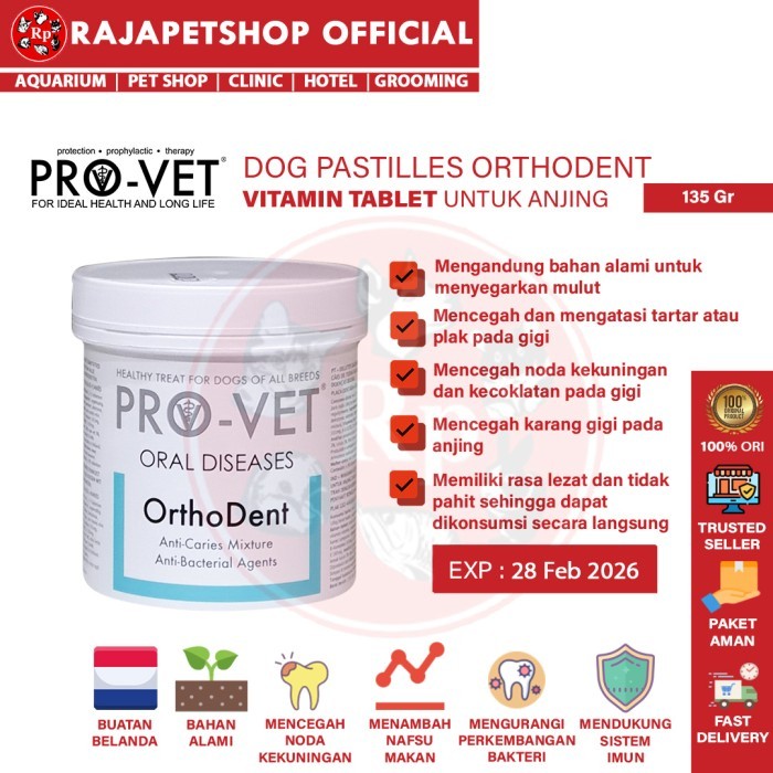 Terlaris ( Vitamin ) Provet Dog Pastilles Orthodent 135 Gr Karang Gigi Anjing