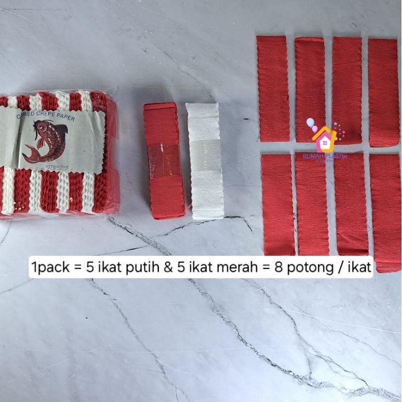 

kertas krep potong merah putih zigzag ringgik paper crep rumbai kobot hiasan 17 agustus kemerdekaan