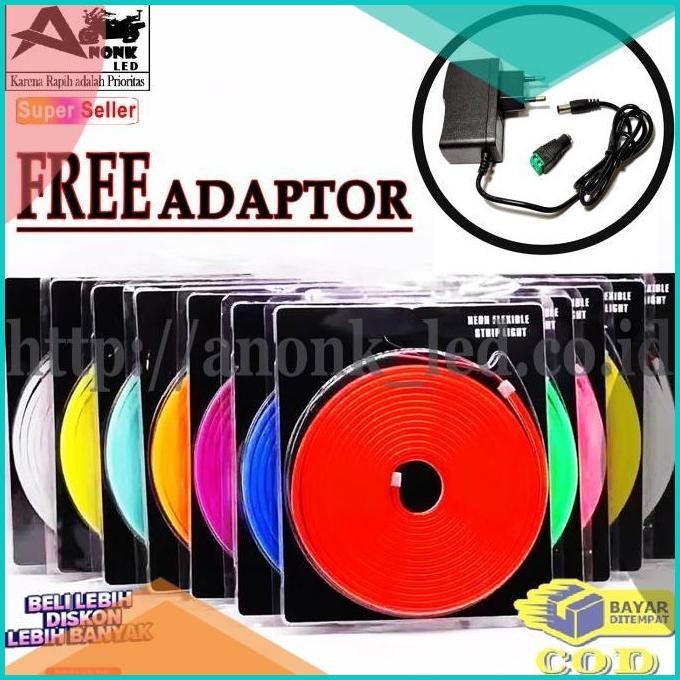 PAKET Lampu Neon Flex 5Meter 12Volt / 1Roll LED Neon Flex Adaptor 12V