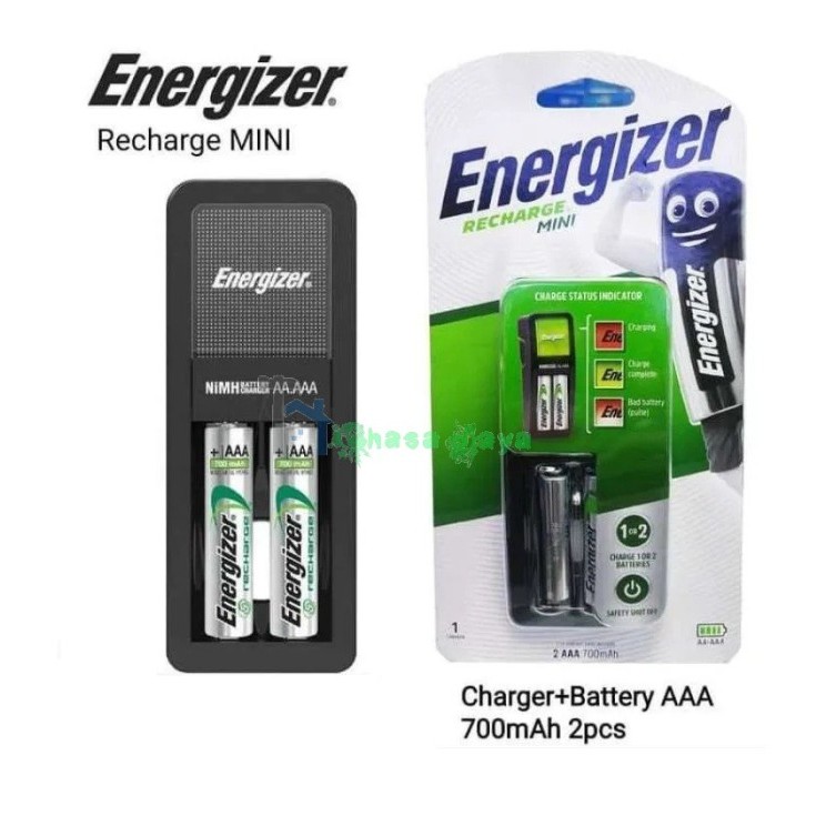 Charger Energizer + 2 Baterai AAA/A3 Cas Rechargeable