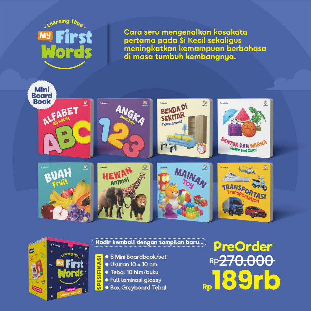 

[Ready Stock] SET BOARDBOOK LEARNING TIME MY FIRST WORD (dapat 8 mini boardbook) / Boardbook Kata