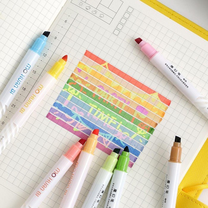 

Vee 12Pcs/Set Penda Neon Kantor Perlengkapan Sekolah Kepala Ganda