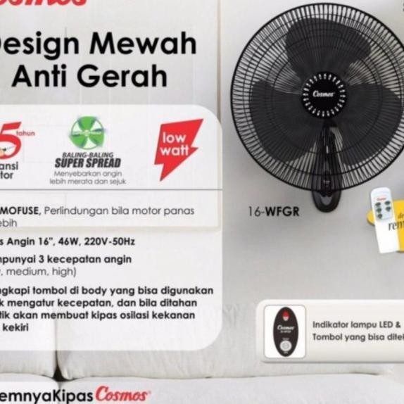 Kipas Angin Dinding + Remote Cosmos 16 Inch Wfgr