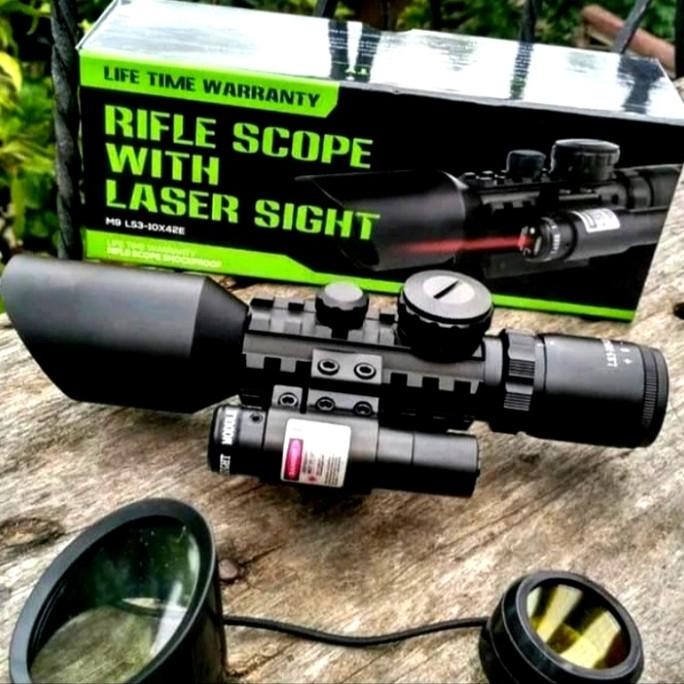 Telescope Teleskop Rifle Scope + Laser Scope ACCURATE M9 LS 3-10x42 E
