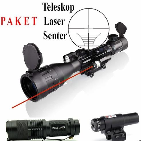 Paket Teleskop Laser dan Senter ,set teropong senapan angin Bushnell