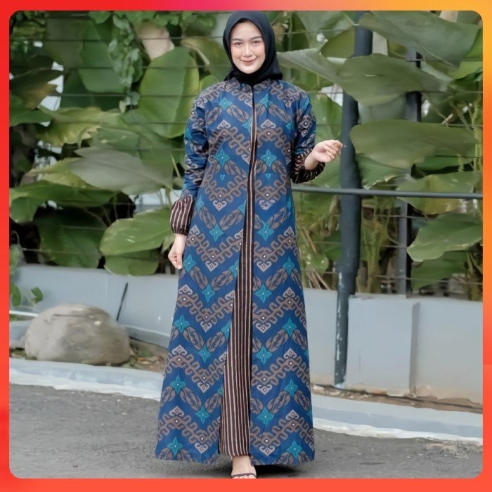 Alib Baju Gamis Batik Wanita Terbaru Kombinasi Polos Jumbo Modern Dewasa