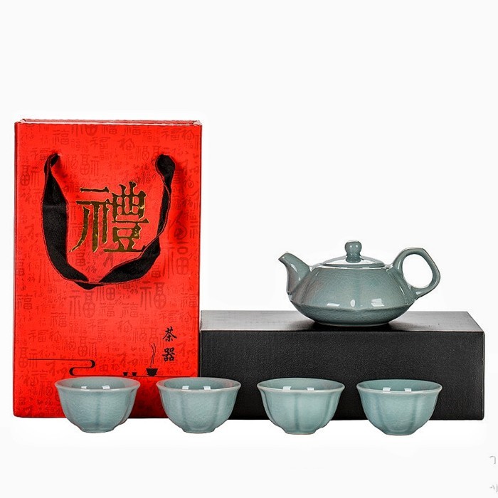 

Ready De Hua 4+1 Chinese Tea Set Teko Porcelain Linestone Cups Teapot - Blue 4+1