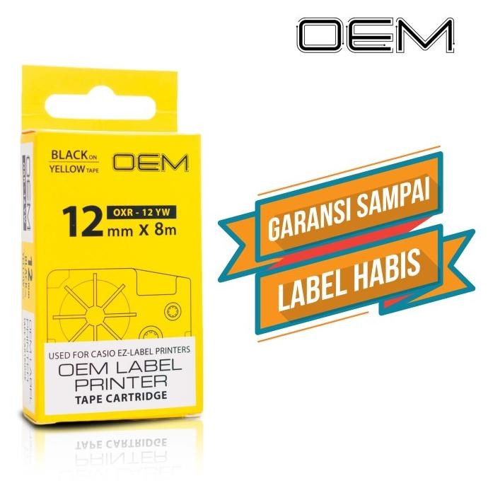 

OEM TAPE EZ LABEL CASIO 12MM BLACK INK YELLOW (OXR-12YW) ORIGINAL DAN TERPERCAYA