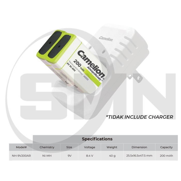 Camelion Battery Kotak 9V Rechargeable 200Mah