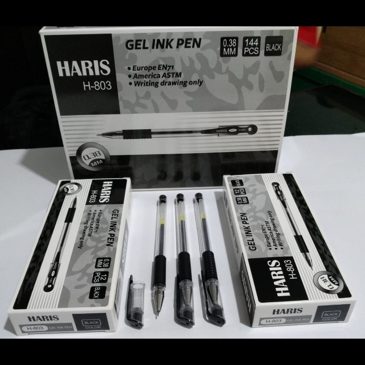 

DISKON PULPEN GEL PEN HARIS H-803 PER BOX 12 PCS / PULPEN HARIS 12 PCS HITAM / PULPEN HITAM HARIS
