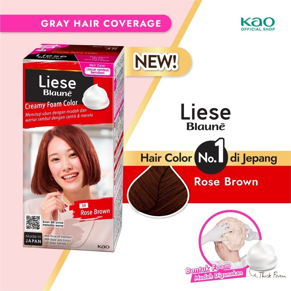 Liese Blaune Bubble Hair Color Foam Cat Pewarna Rambut Permanent Untuk Uban - Rose Brown 3R