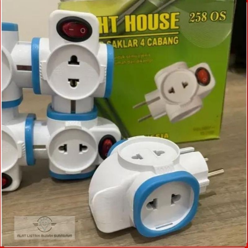 Steker colokan T arde + Saklar Lampu Switch 4 Lubang Light House