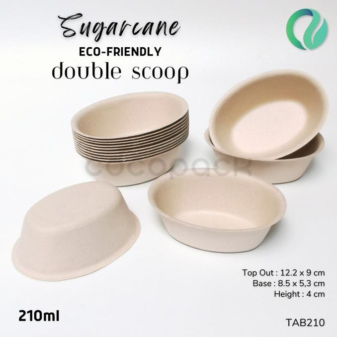 

Code 50 Pcs Bagasse Mini Oval Double Scoop Ecofriendly Natural Brown Kualitas Premium