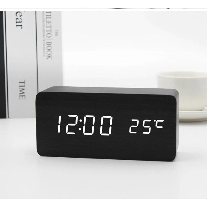 Jam Meja Kayu Led Digital / Digital Wood Wooden Smart Alarm Clock