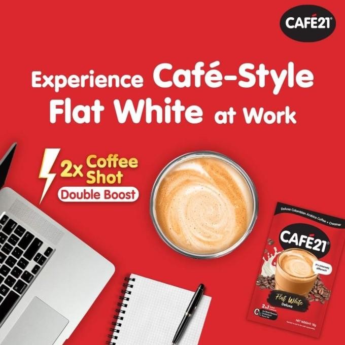 

Cafe 21 Flat White Deluxe 15's / Colombian Arabica Coffee + Creamer
