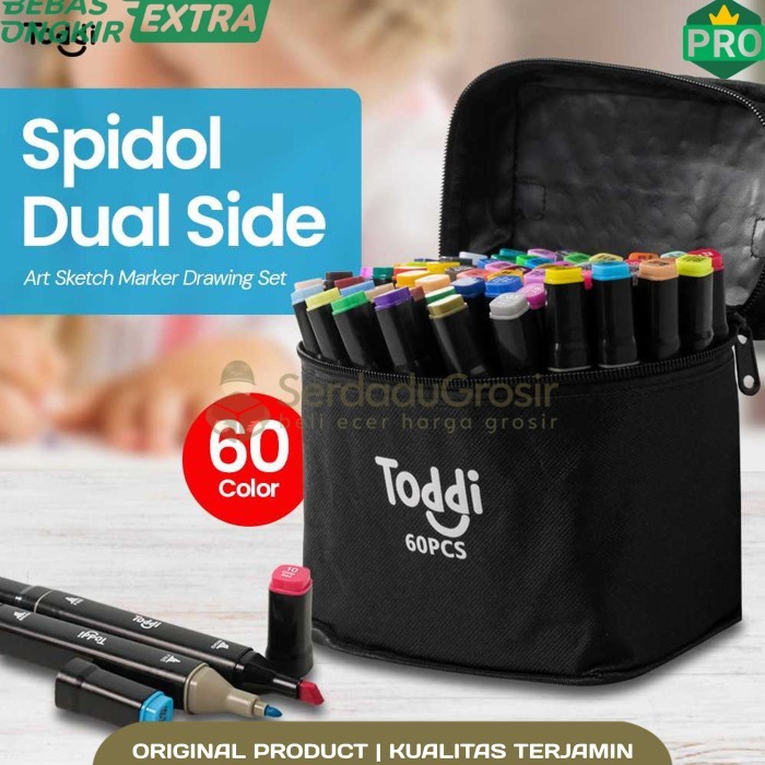 

Ba Toddi Spidol Dual Side Fine Art Brush Pen Art Marker Set 60 Color -