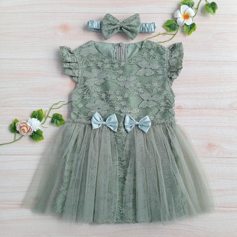 VIRAL Dress Anak Perempuan / Gaun Pesta Bayi / Dress Bayi Newborn / Dress Anak warna SAGE GREEN an-6