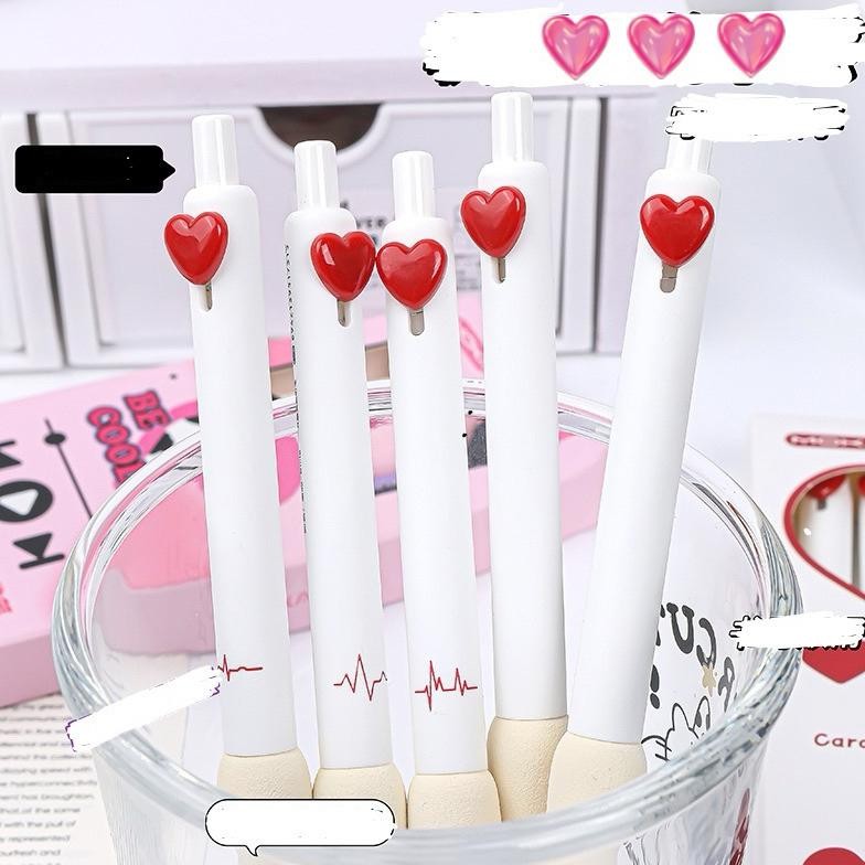 

ter-46 5pcs Set Pulpen Gel Lucu Heart Pen Kawaii Aesthetic Tinta Hitam Sale