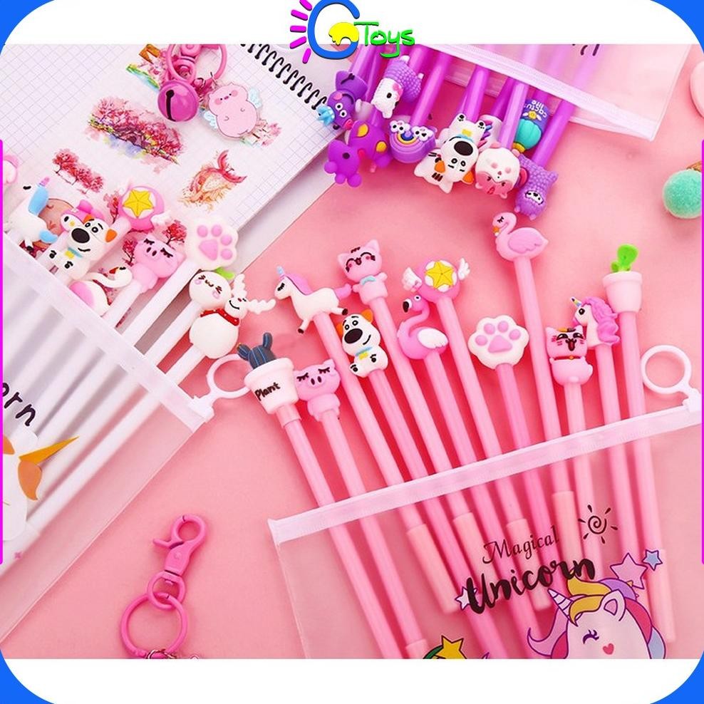 

h-4 CR-A15 Pulpen Gel Karakter Lucu Set Isi 20PCS Pena FREE Zipper Pouch Tempat Pensil Transparan Murah Premium
