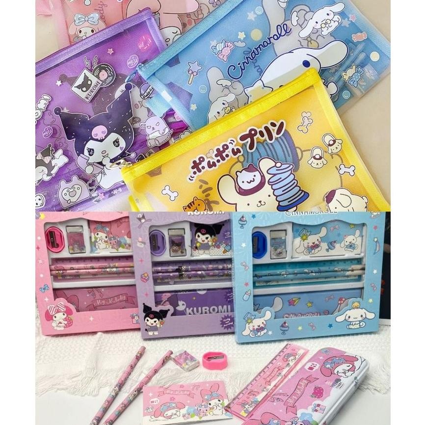 

hjg-7 !! 1 SET Alat Tulis Stationery Kit Tempat Pensil Penggaris Penghapus Rautan Anak Lucu Karakter Sanrio Kuromi Cinnamoroll My Melody Pompompurin Souvenir Birthday Ulang Tahun Hampers Anak Misaki Original