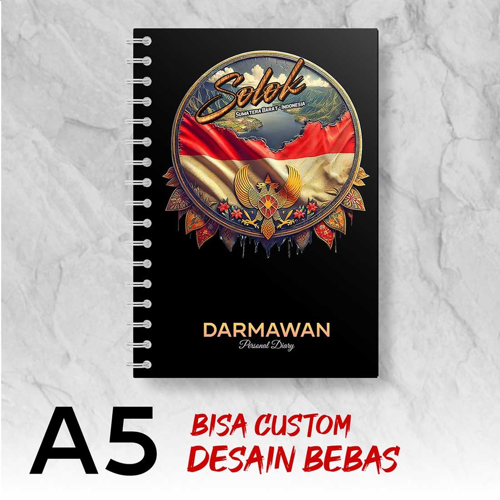 

Blocknote A5 Notebook Custom SOLOK - SUMATRA BARAT Desain Bebas - Spiral Kawat - ARSX4