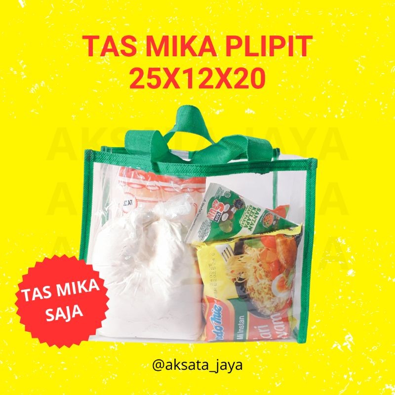 

Tas Mika Plipit Hijau Tua 25x12x20 - Tas Mika Plipit Transparan / Tas Hajatan /Tas Souvenir Nikahan / Tas Sembako