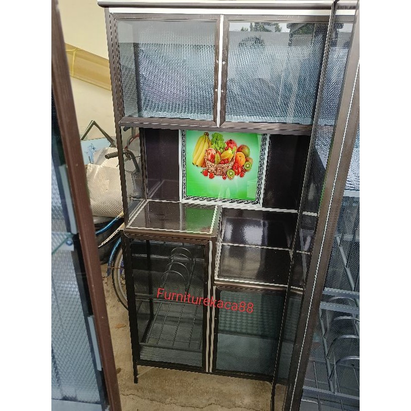 Lemari Dapur Rak Piring Aluminium Full Hitam 2 Pintu