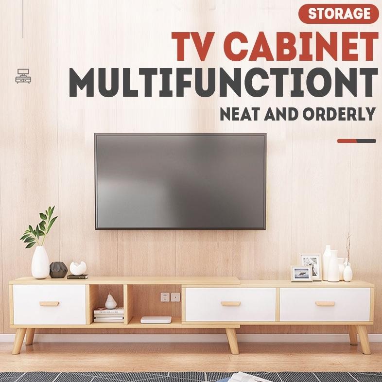 IH Meja TV Kayu 220CM Adjustable Rak TV Serbaguna Bufet TV Minimalis Lemari TV Modern Murah