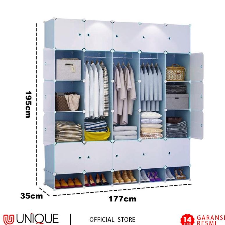 Lemari Pakaian Plastik Lemari Susun Portable Lemari Baju 25 Pintu 5 Rak Sepatu 3 Gantungan WH003