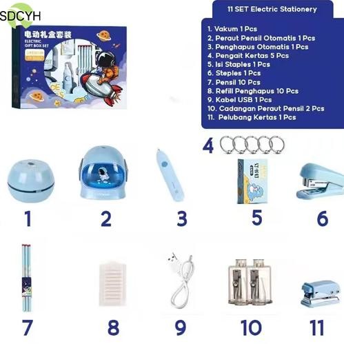 

eqw-68 SDCYH Electric Stationery Set / Set Alat Tulis Elektrik Rautan Penghapus Vacuum Pensil 11 In 1 Termurah