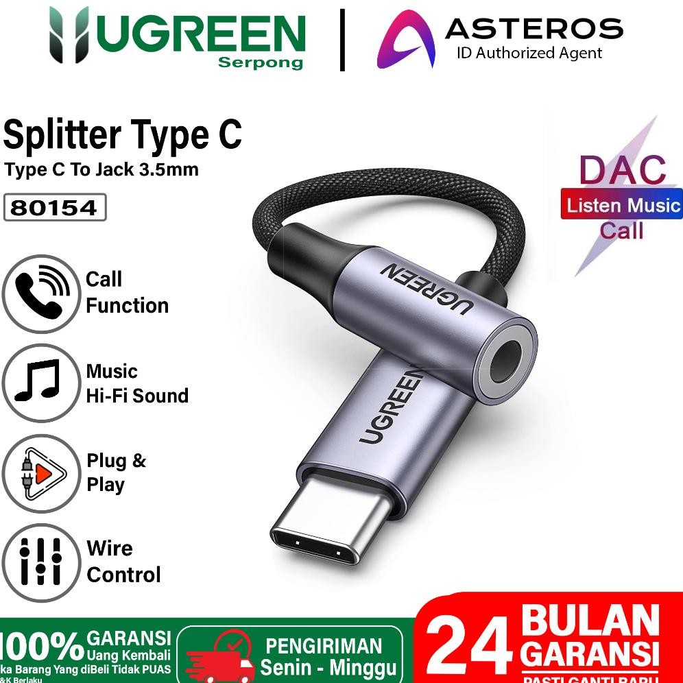 Promo Ugreen Splitter Converter Iphone 15 Type C To Jack 3.5Mm Dac Audio Adapter Terlaris